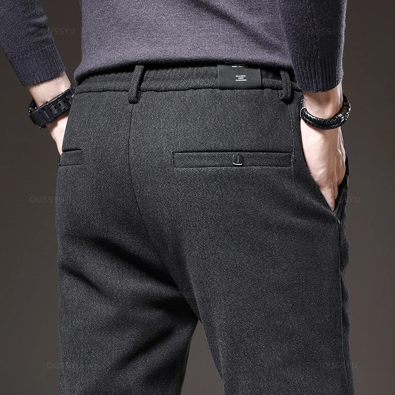 Men's Straight Fit Pants – Drawstring Waist Side Pockets Smart Casual