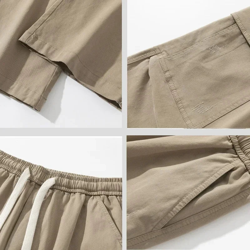 Men's Straight Leg Cargo Pants – Multi Pocket Drawstring Waist Street Outdoor