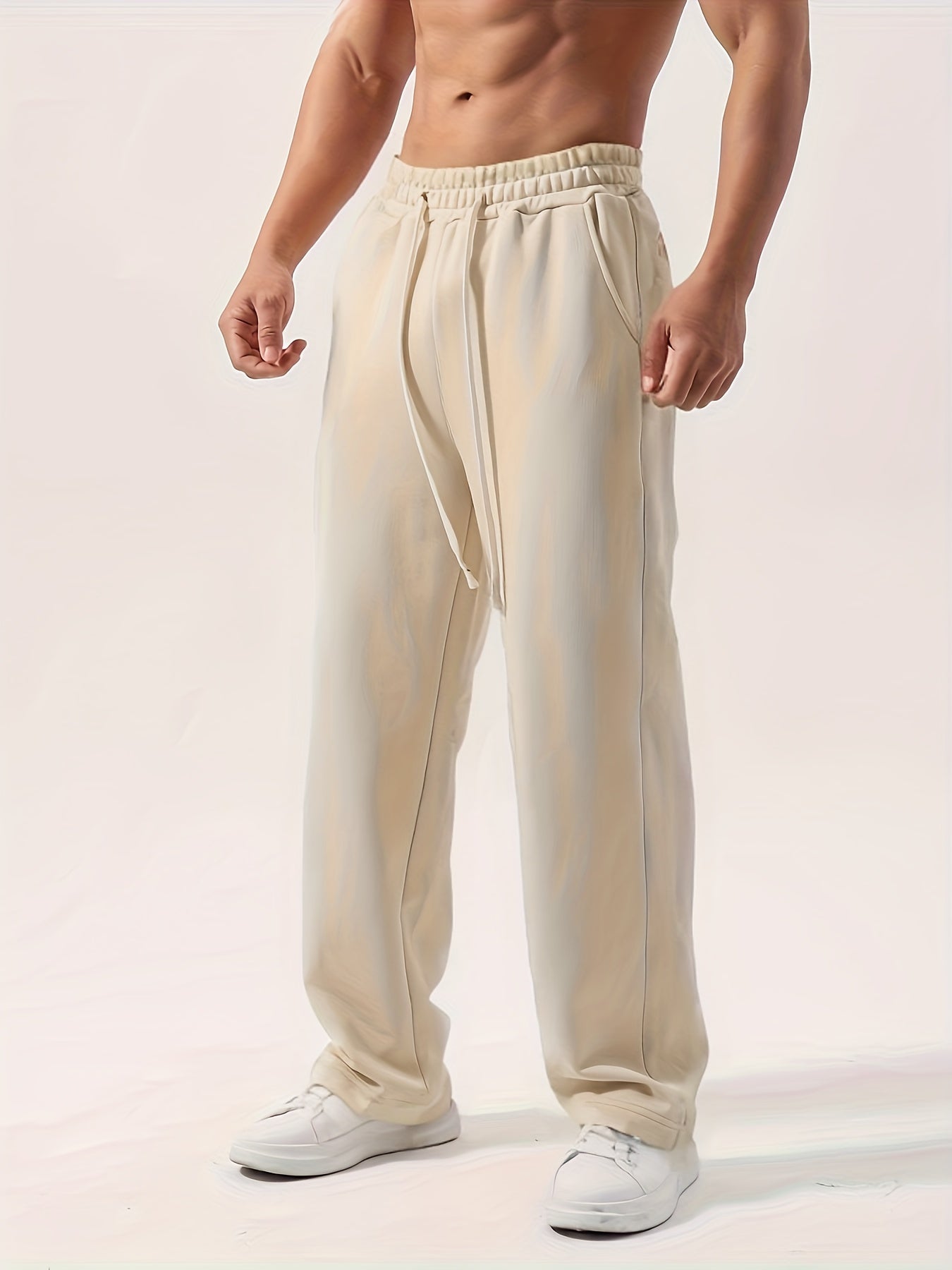 Men's Straight Leg Sweatpants – Drawstring Waist Side Seam Lounge Streetwear