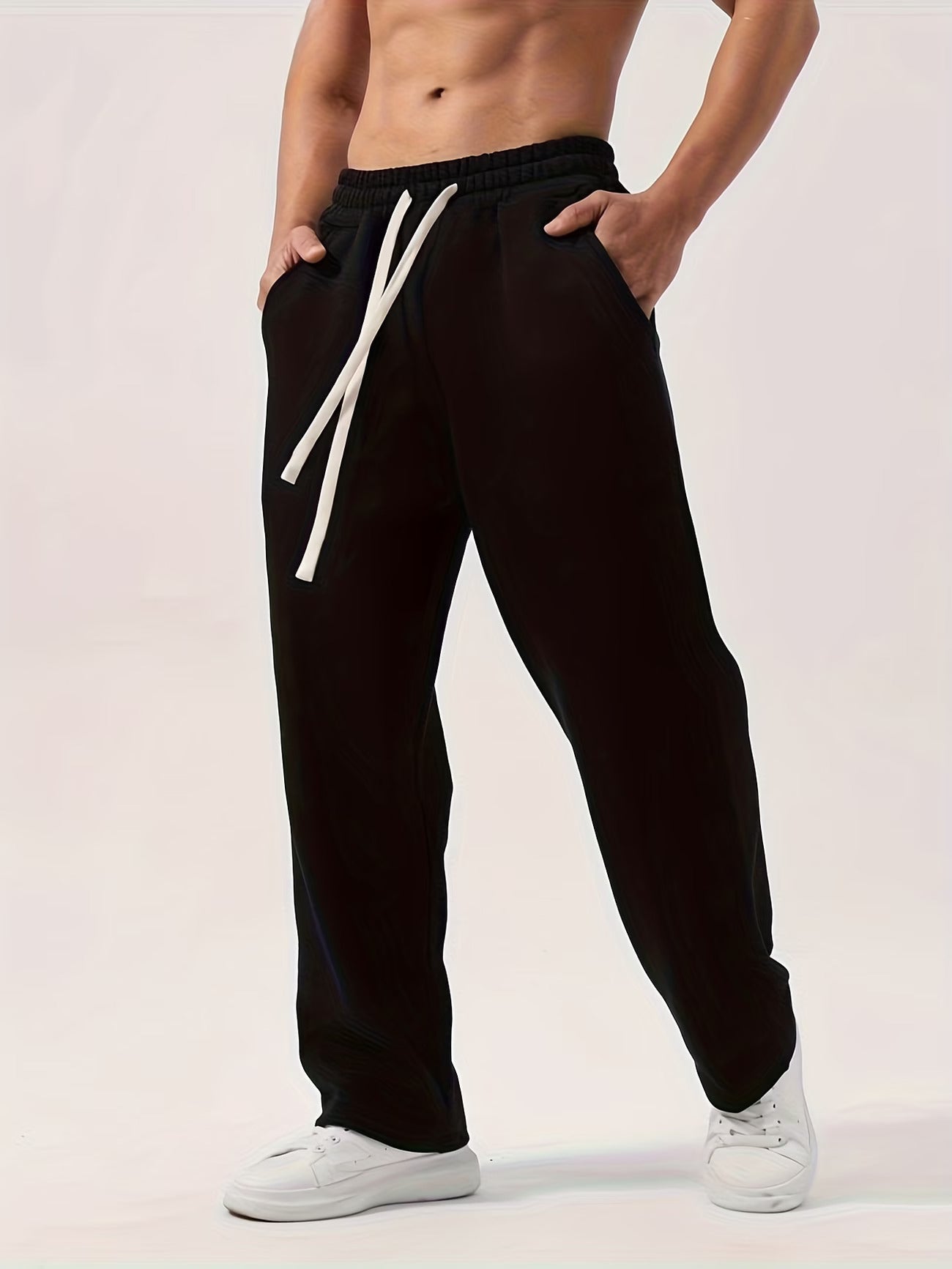 Men's Straight Leg Sweatpants – Drawstring Waist Side Seam Lounge Streetwear