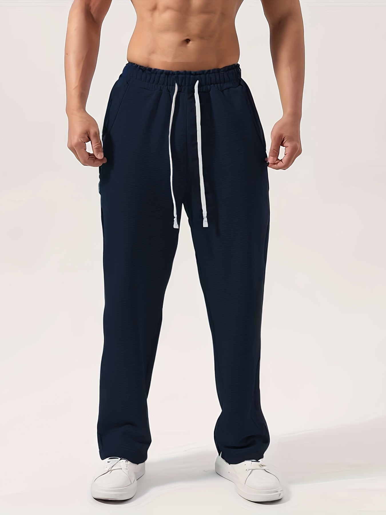 Men's Straight Leg Sweatpants – Drawstring Waist Side Seam Lounge Streetwear