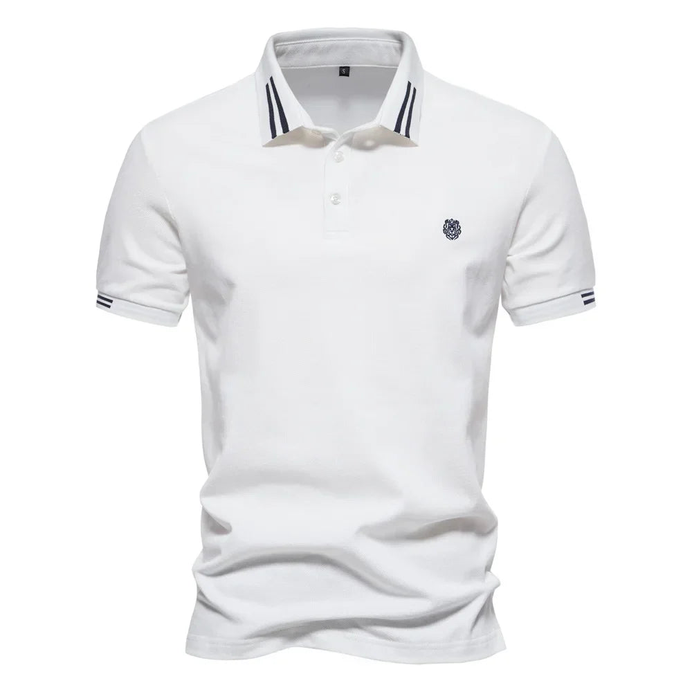Men's Striped Collar Polo Shirt – Short Sleeve Embroidered Logo Golf