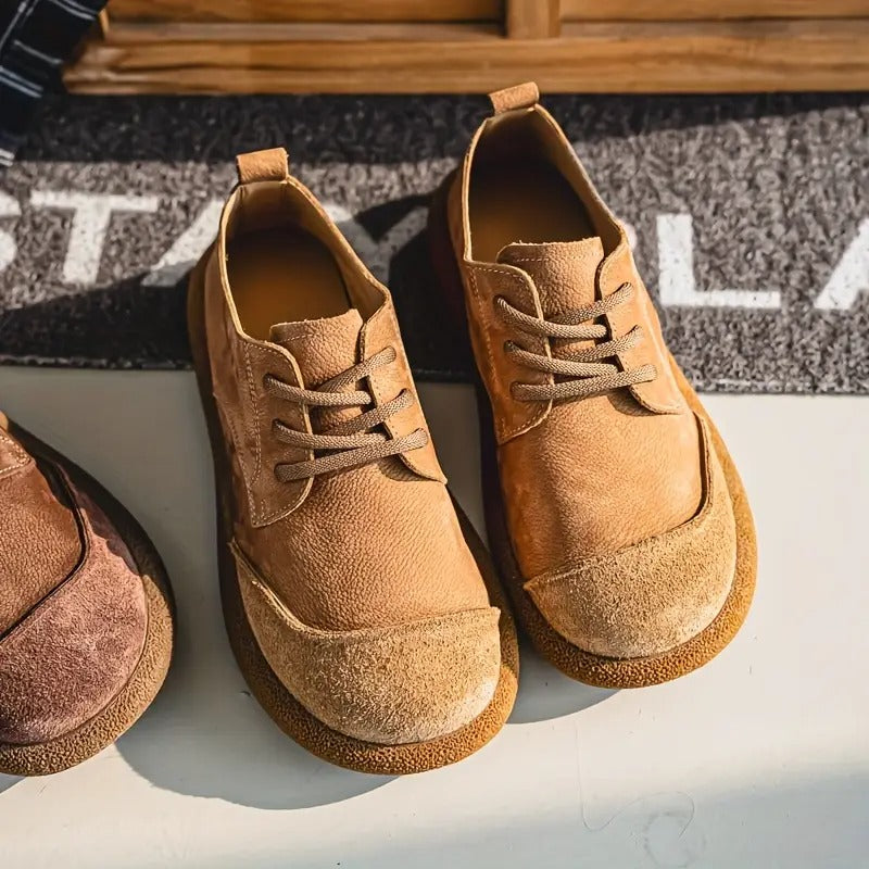 Men's Suede Lace-Up Low Top Derby Shoes – Round Toe Crepe Sole Casual