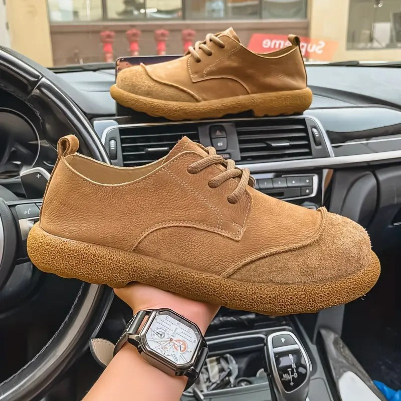 Men's Suede Lace-Up Low Top Derby Shoes – Round Toe Crepe Sole Casual