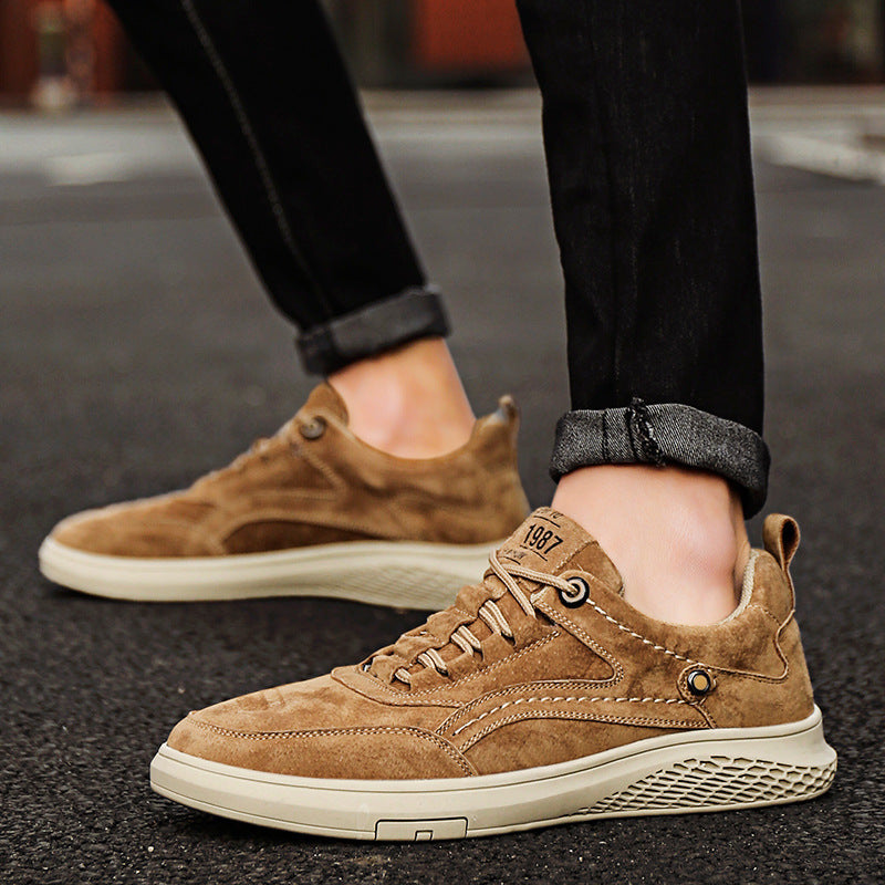 Men's Suede Low Top Sneakers – Lace Up Perforated Panel Round Toe Casual