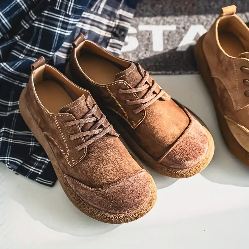 Men's Suede Round Toe Oxford Shoes – Lace Up Crepe Sole Casual Smart