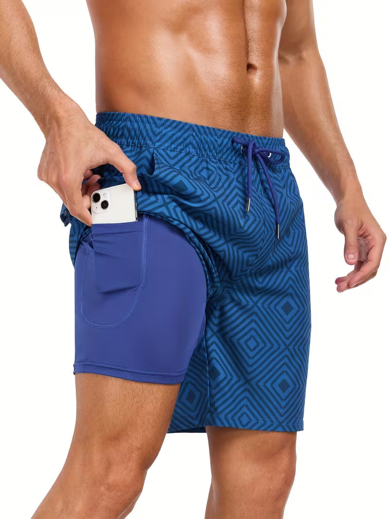 Men's Swimming Trunks – Drawstring Printed Lined Side Pocket Beach Summer