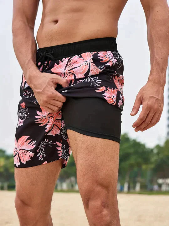 Men's Swimming Trunks – Drawstring Printed Lined Side Pocket Beach Summer
