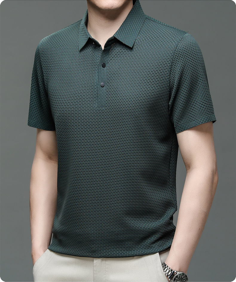 Men's Textured Knit Polo Shirt – Short Sleeve Button Placket Smart Casual