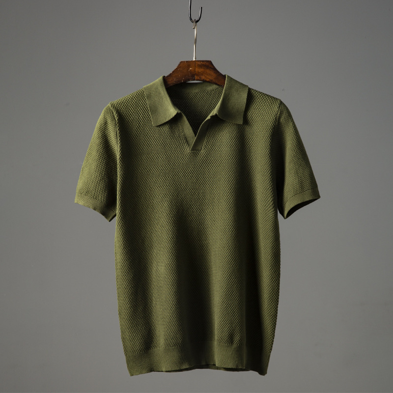 Men's Textured Knit Polo Shirt – Short Sleeve Open Collar Golf Casual