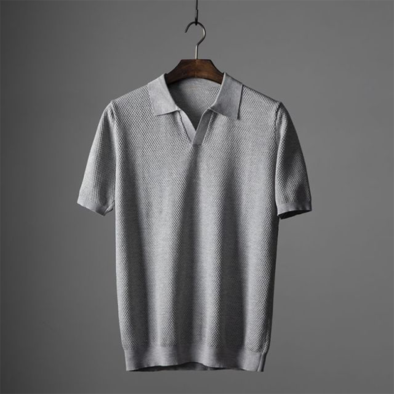 Men's Textured Knit Polo Shirt – Short Sleeve Open Collar Golf Casual