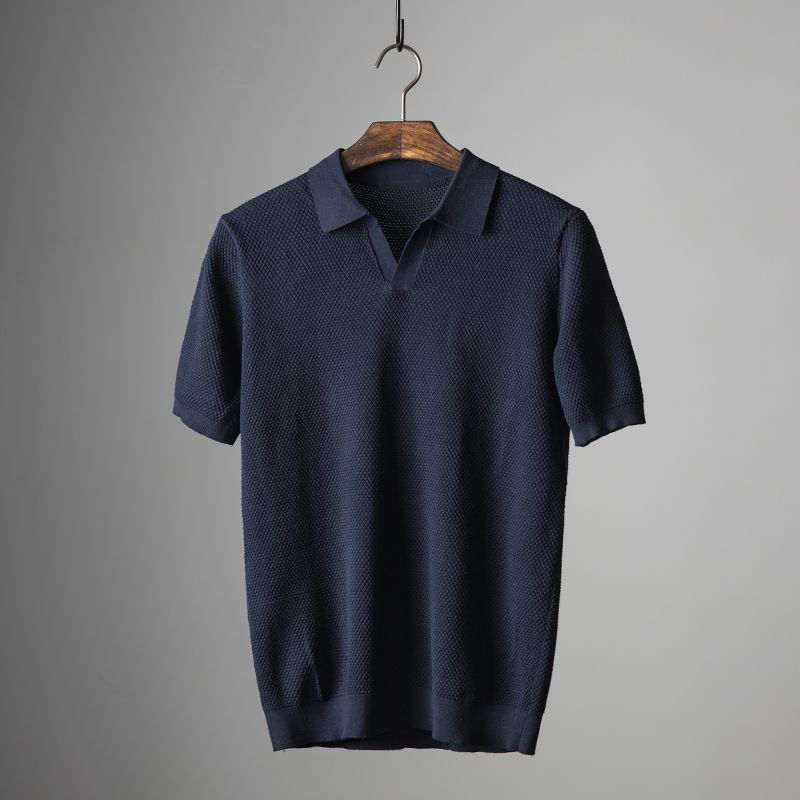 Men's Textured Knit Polo Shirt – Short Sleeve Open Collar Golf Casual