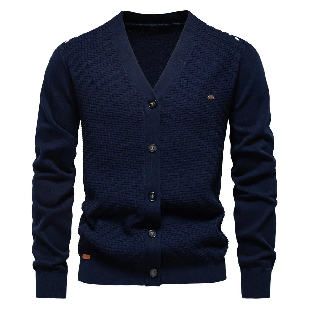 Men's Textured V Neck Button Cardigan – Long Sleeve Smart Casual Everyday Wear
