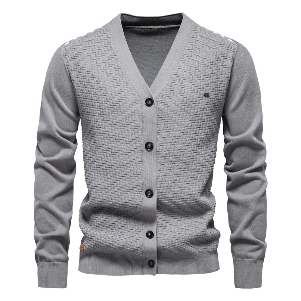Men's Textured V Neck Button Cardigan – Long Sleeve Smart Casual Everyday Wear