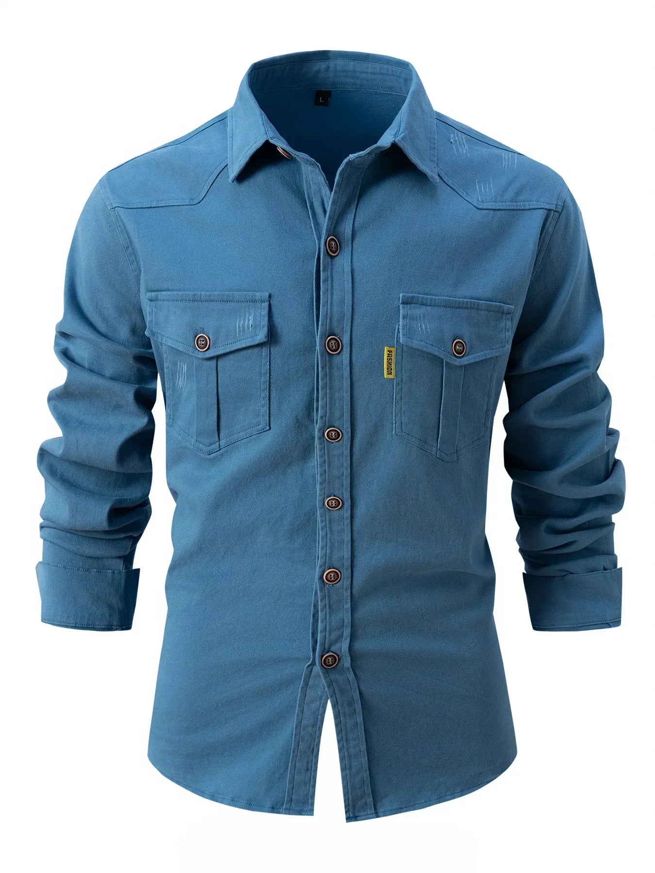 Men's Utility Solid Long Sleeve Shirt – Dual Chest Pocket Workwear Casual