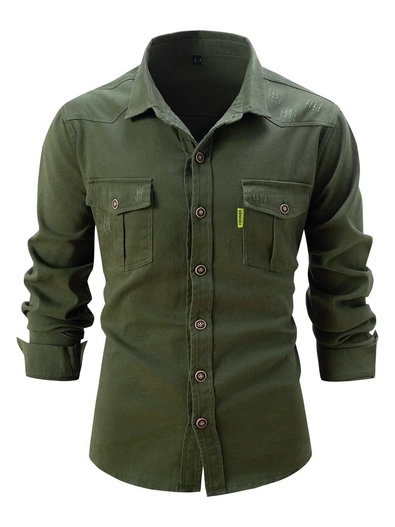 Men's Utility Solid Long Sleeve Shirt – Dual Chest Pocket Workwear Casual