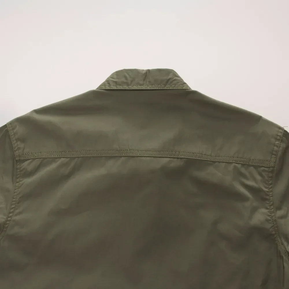 Men's Utility Solid Long Sleeve Shirt – Zip Chest Pocket Button Down Outdoor