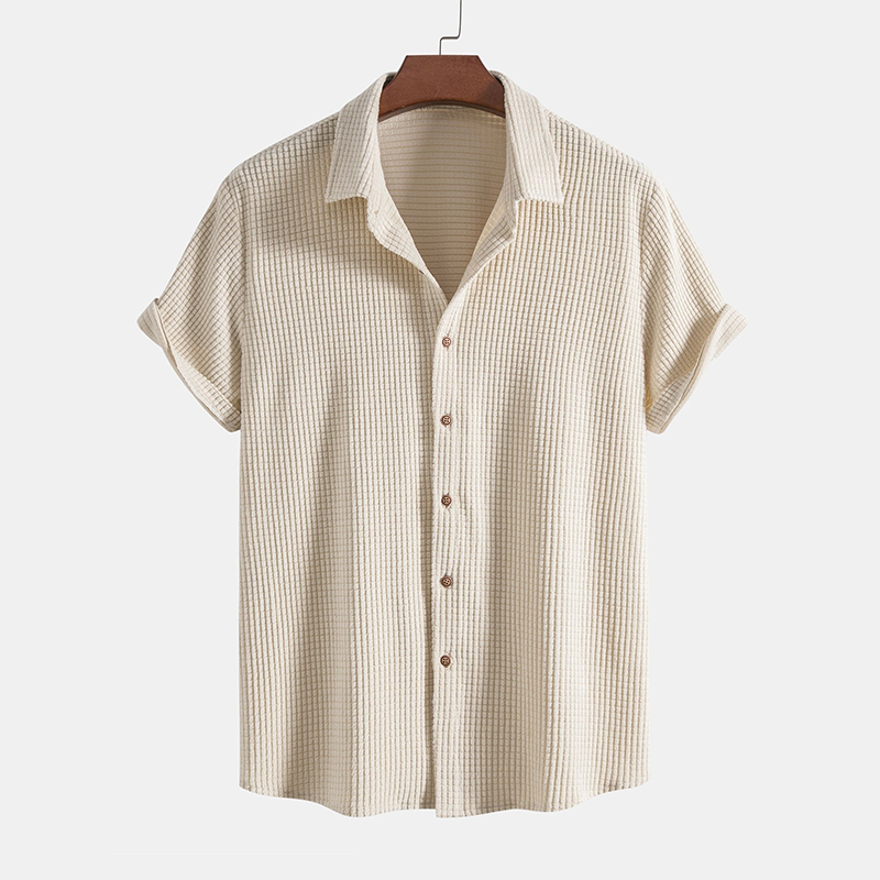Men's Waffle Textured 2 Piece Set – Short Sleeve Shirt Drawstring Shorts Summer