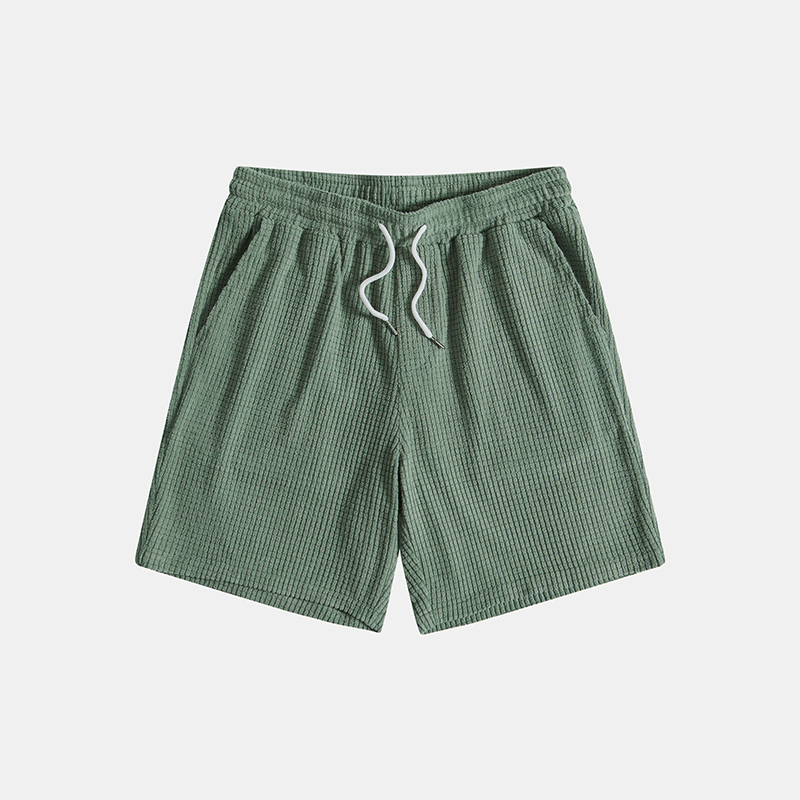 Men's Waffle Textured 2 Piece Set – Short Sleeve Shirt Drawstring Shorts Summer