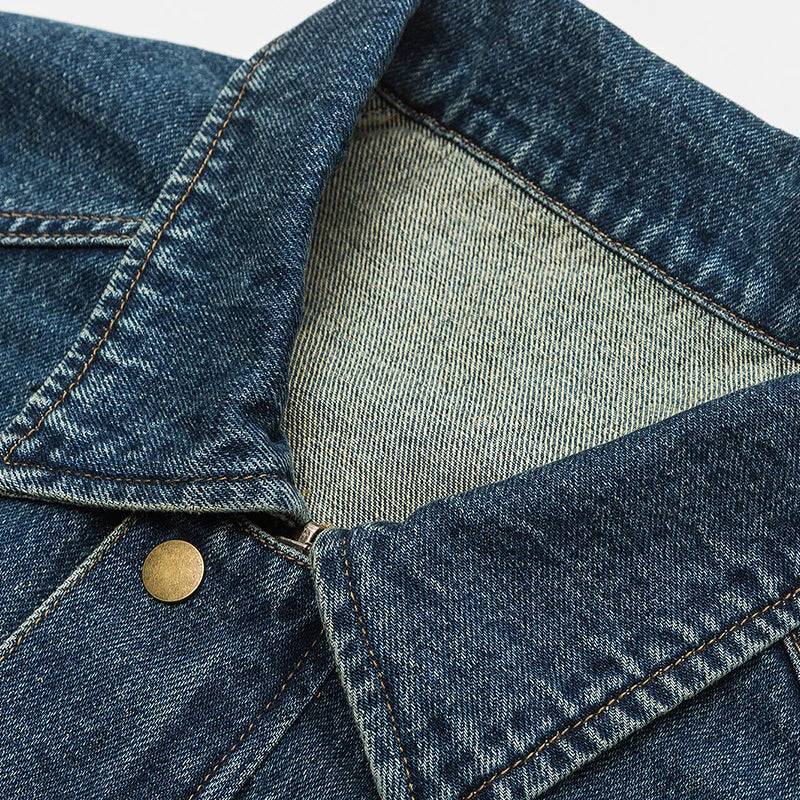 Men's Washed Denim Jacket – Zip Front Gathered Cuff Oversized Streetwear