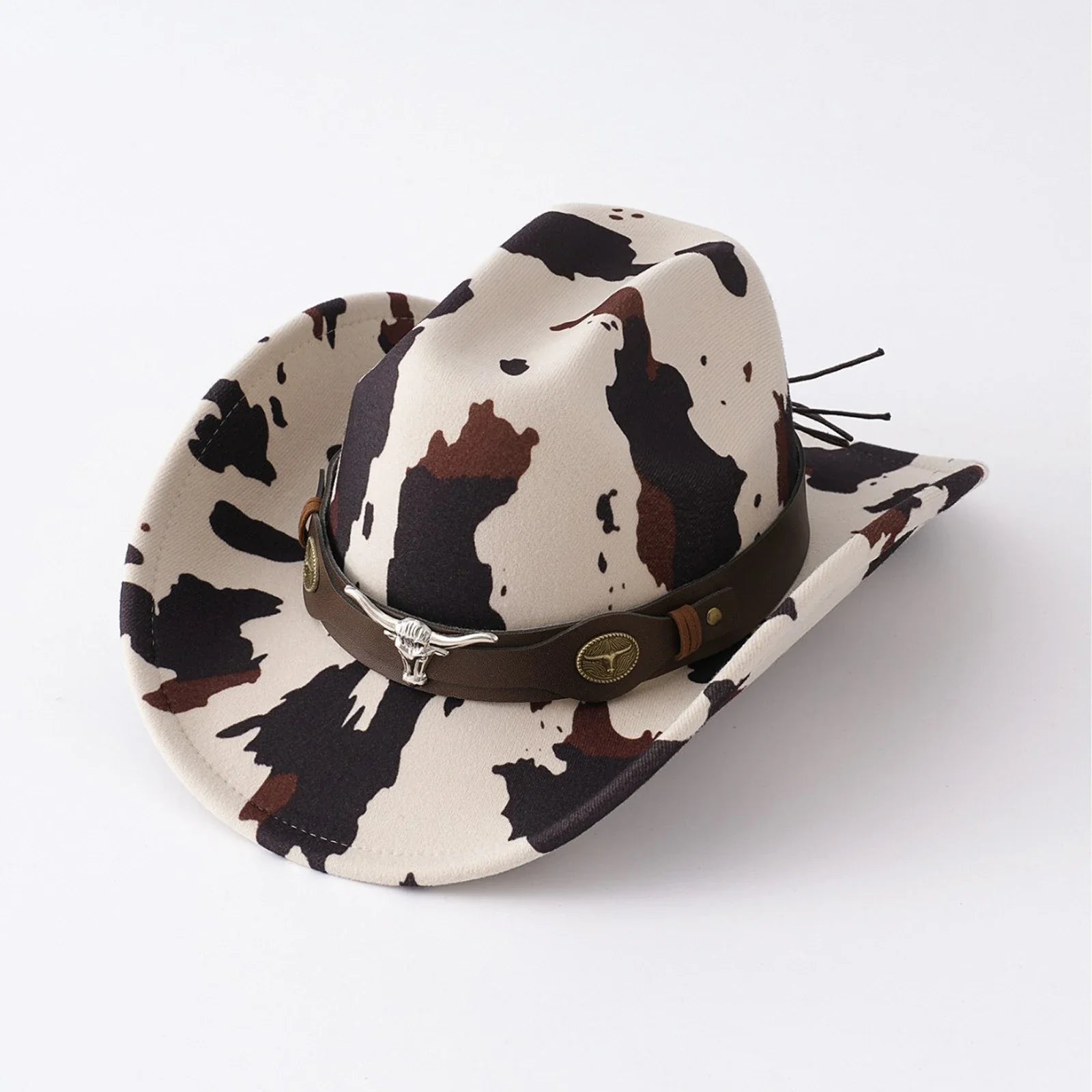 Men's Western Cow Print Cowboy Hat – Wide Brim Longhorn Band Festival