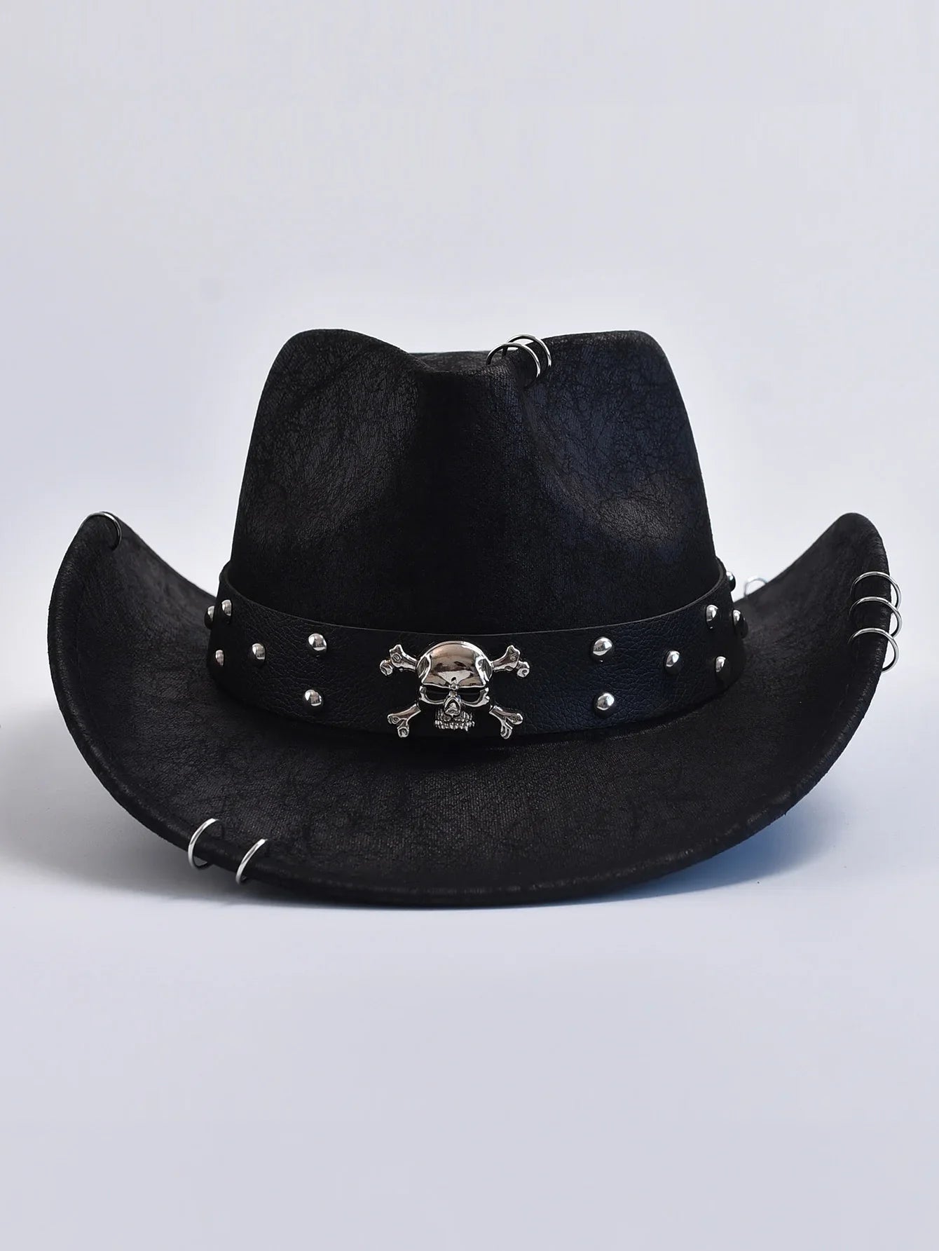 Men's Western Cowboy Hat – Skull Studded Band Ring Trim Rocker Festival