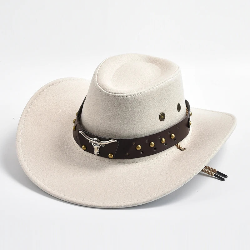Men's Western Cowboy Hat – Suede Wide Brim Stud Band Longhorn Festival