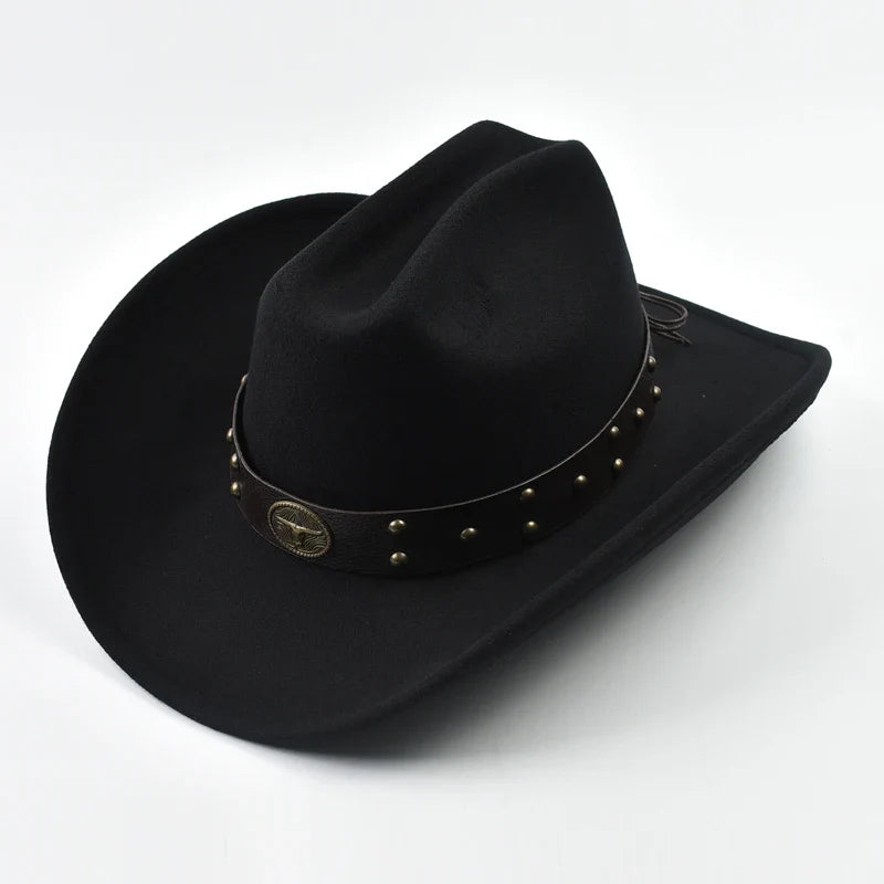 Men's Western Cowboy Hat – Wide Brim Felt Stud Band Concho Country Festival