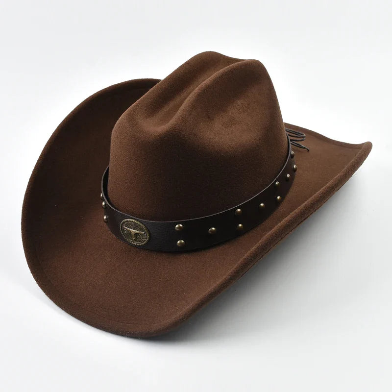 Men's Western Cowboy Hat – Wide Brim Felt Stud Band Concho Country Festival