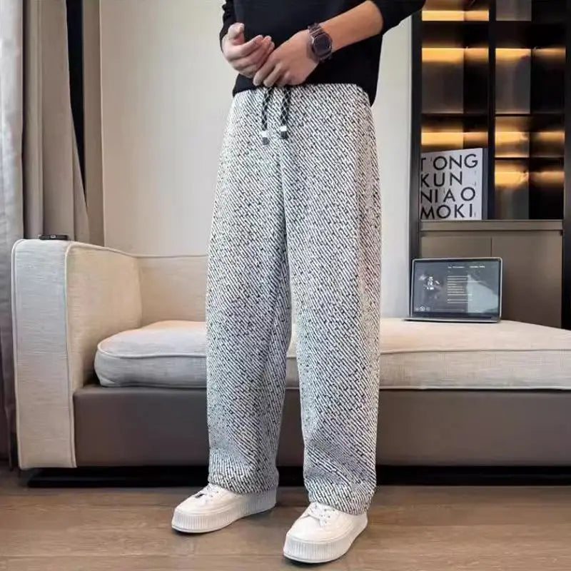 Men's Wide Leg Lounge Sweatpants – Speckle Tweed Drawstring Toggle Casual