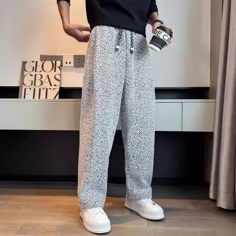 Men's Wide Leg Lounge Sweatpants – Speckle Tweed Drawstring Toggle Casual