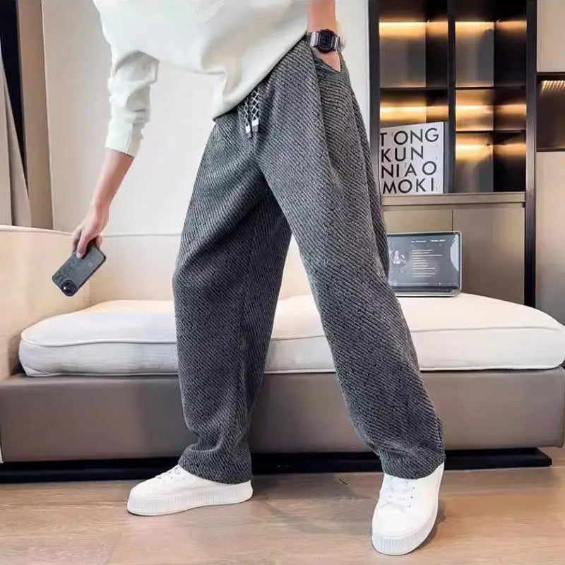 Men's Wide Leg Lounge Sweatpants – Speckle Tweed Drawstring Toggle Casual