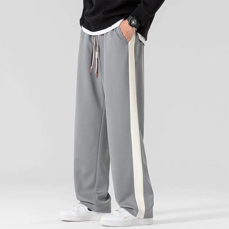 Men's Wide Leg Side Stripe Sweatpants – Drawstring Waist Casual Athleisure