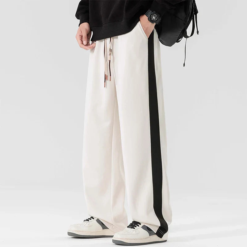 Men's Wide Leg Side Stripe Sweatpants – Drawstring Waist Casual Athleisure