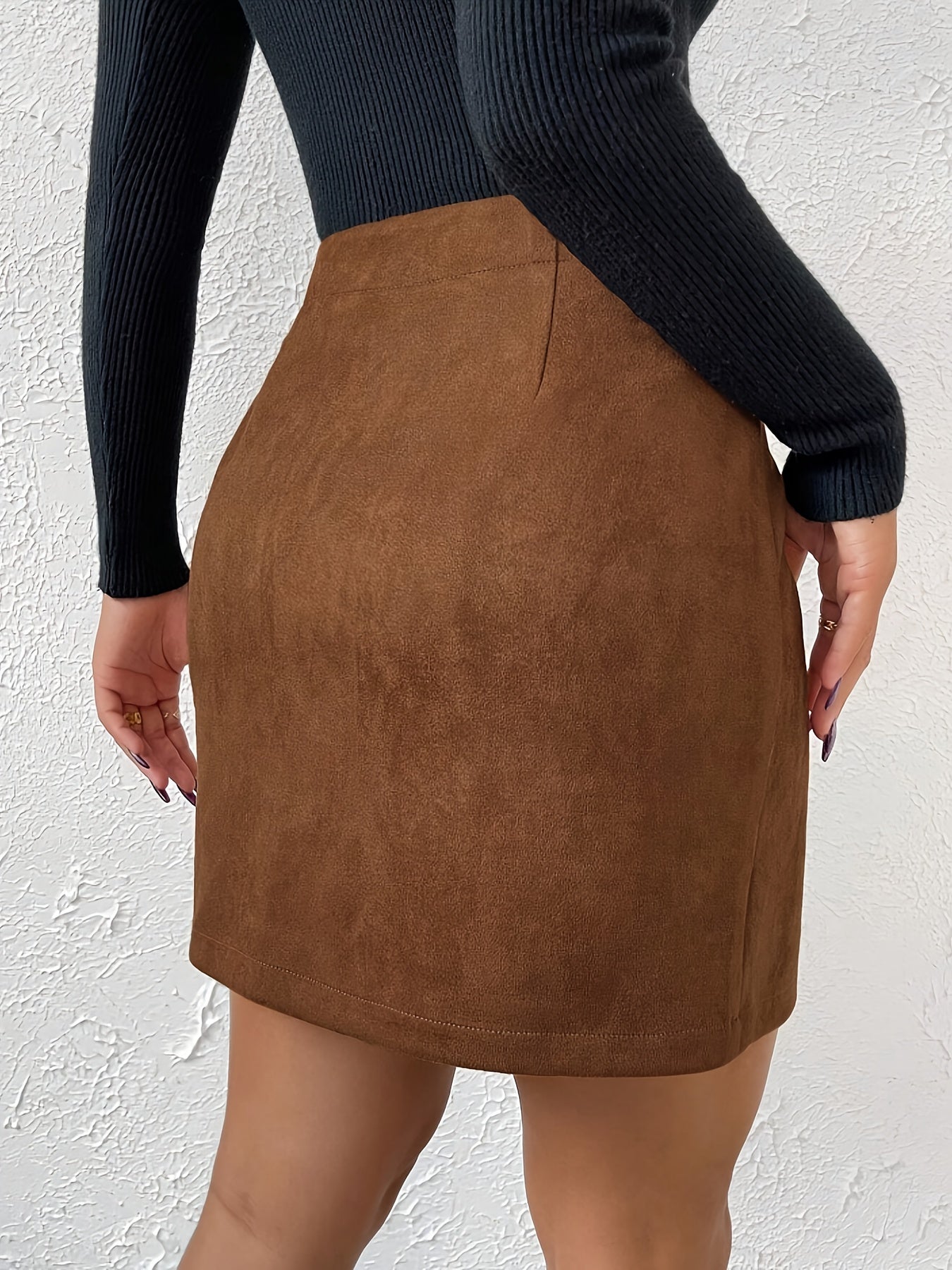 Women's  A-Line High Waisted Mini Skirt – Side Zip Slit Hem