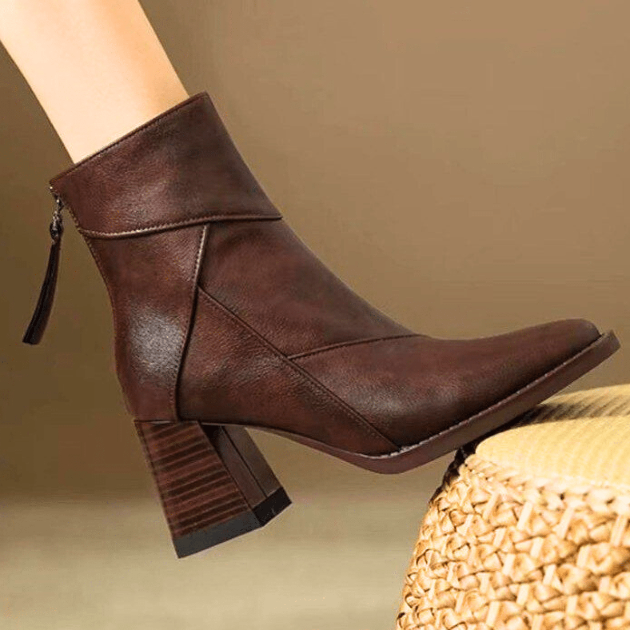Women's Back Zip Tassel Pull Block Heel Ankle Boots – Fall Winter