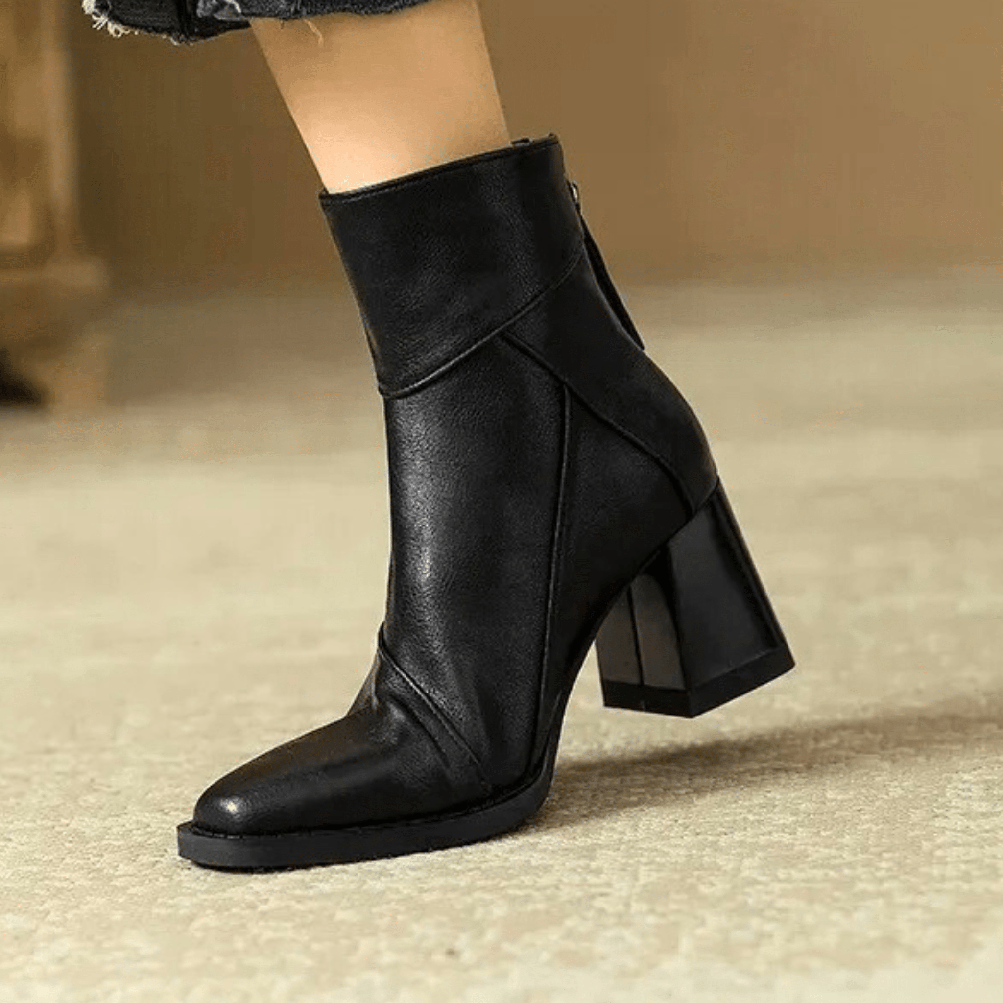 Women's Back Zip Tassel Pull Block Heel Ankle Boots – Fall Winter