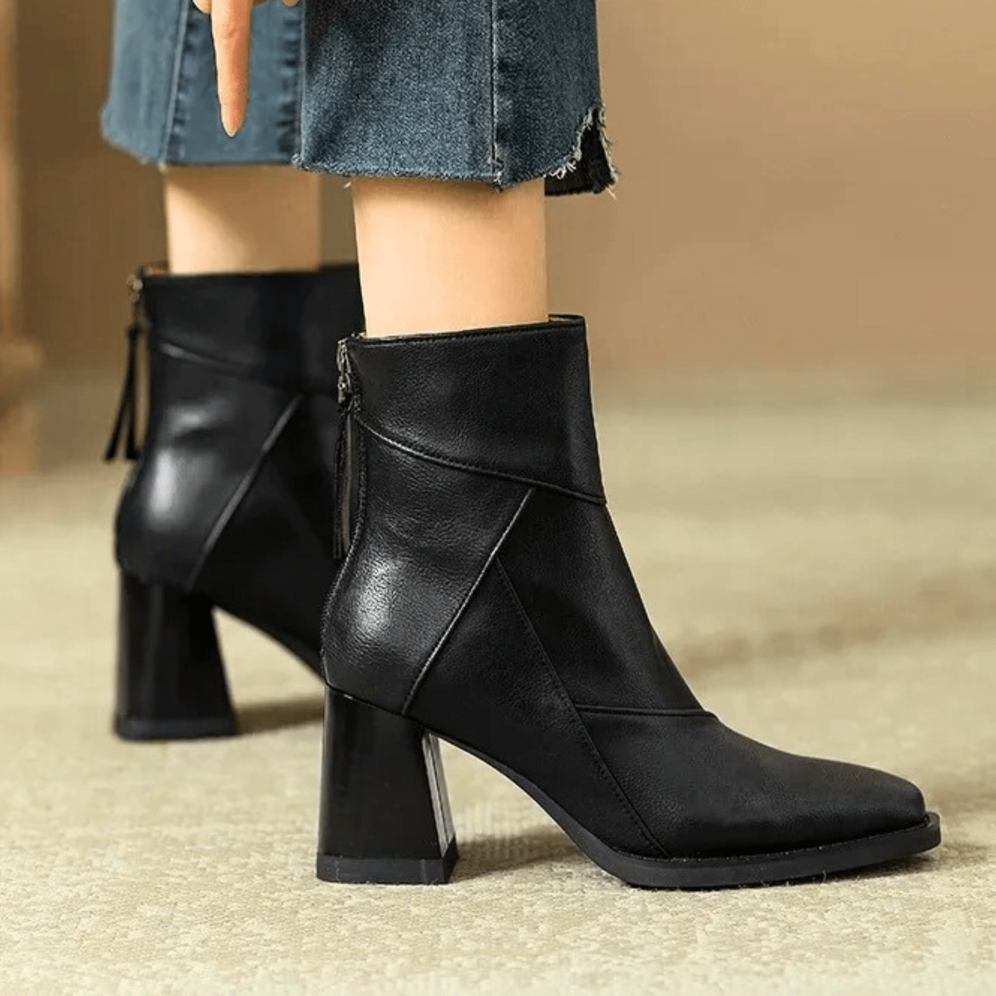 Women's Back Zip Tassel Pull Block Heel Ankle Boots – Fall Winter