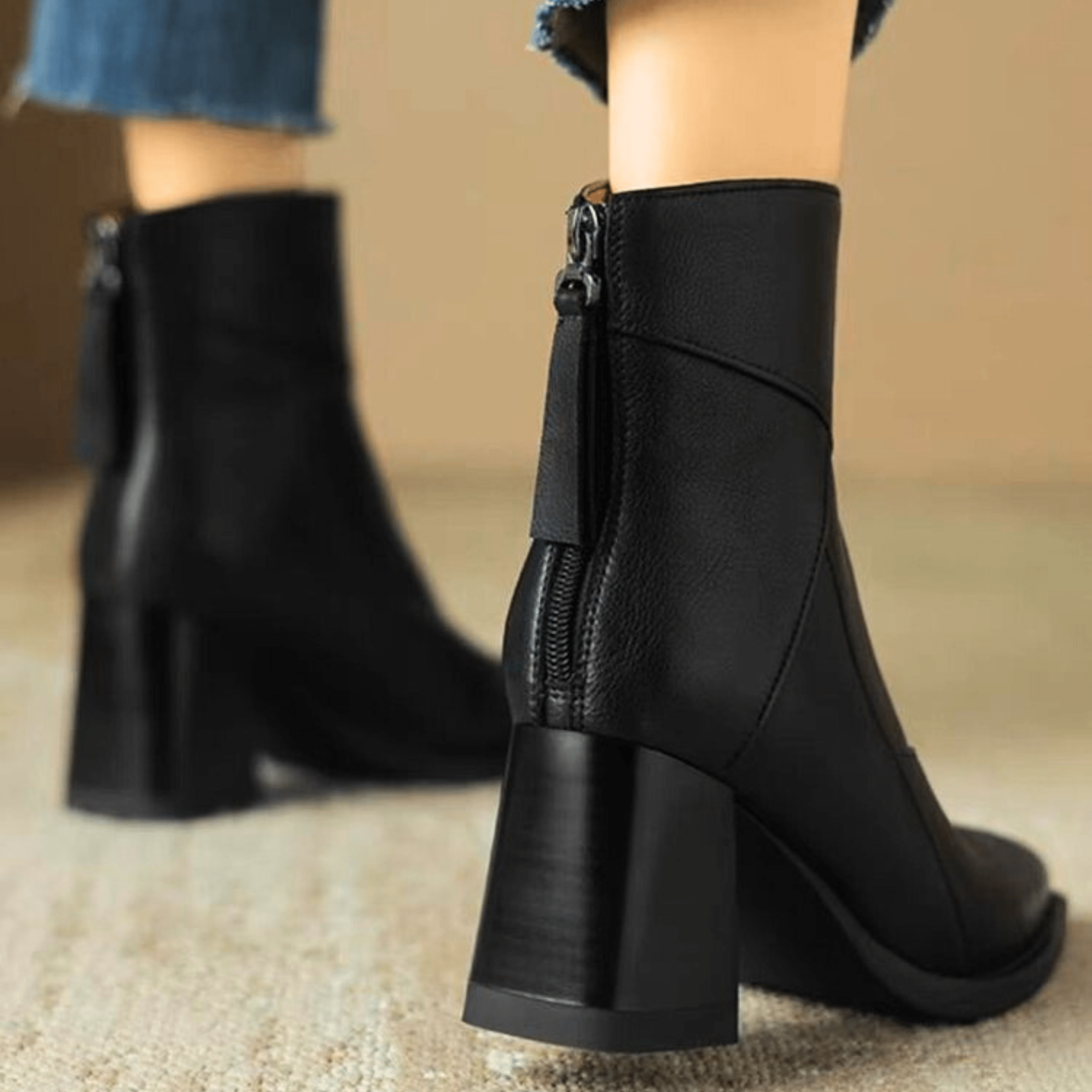 Women's Back Zip Tassel Pull Block Heel Ankle Boots – Fall Winter