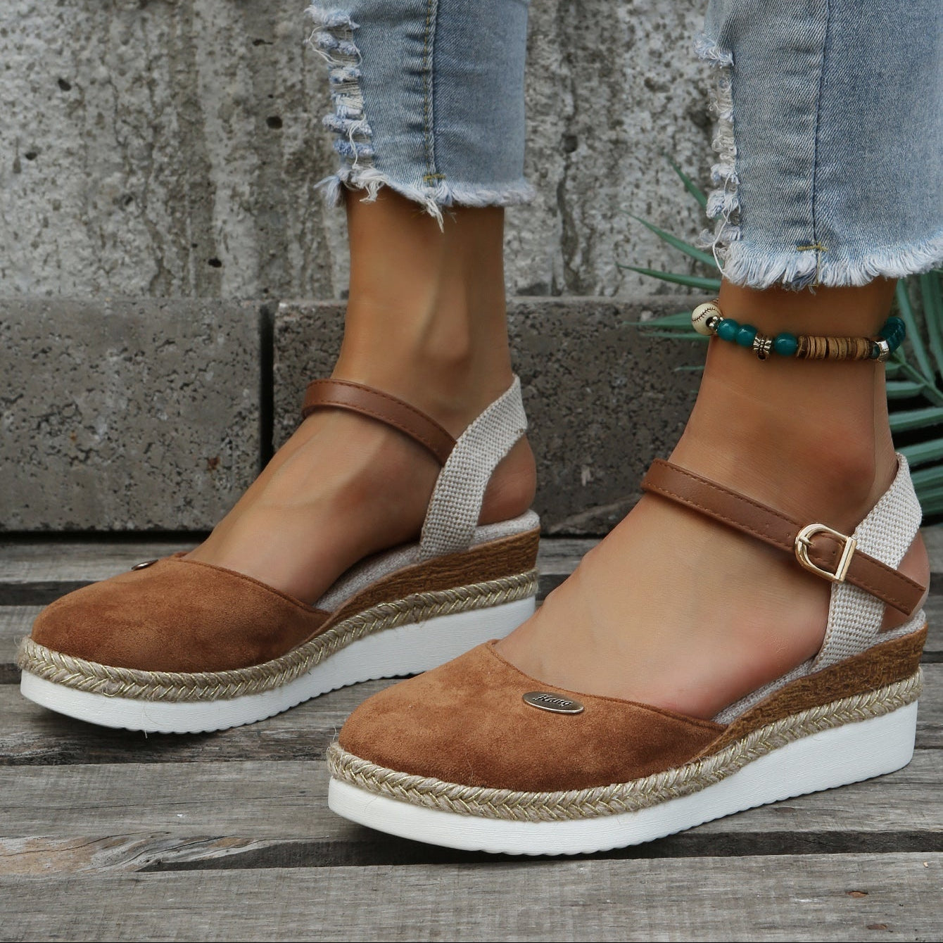 Women's Boho Closed Toe Wedge Sandals – Ankle Strap Espadrille Platform Summer