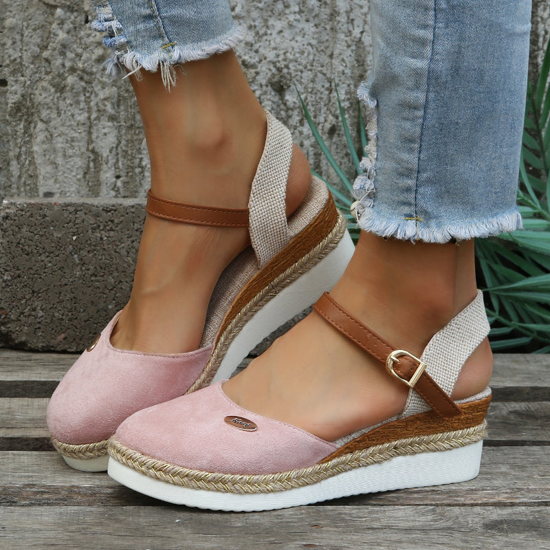 Women's Boho Closed Toe Wedge Sandals – Ankle Strap Espadrille Platform Summer