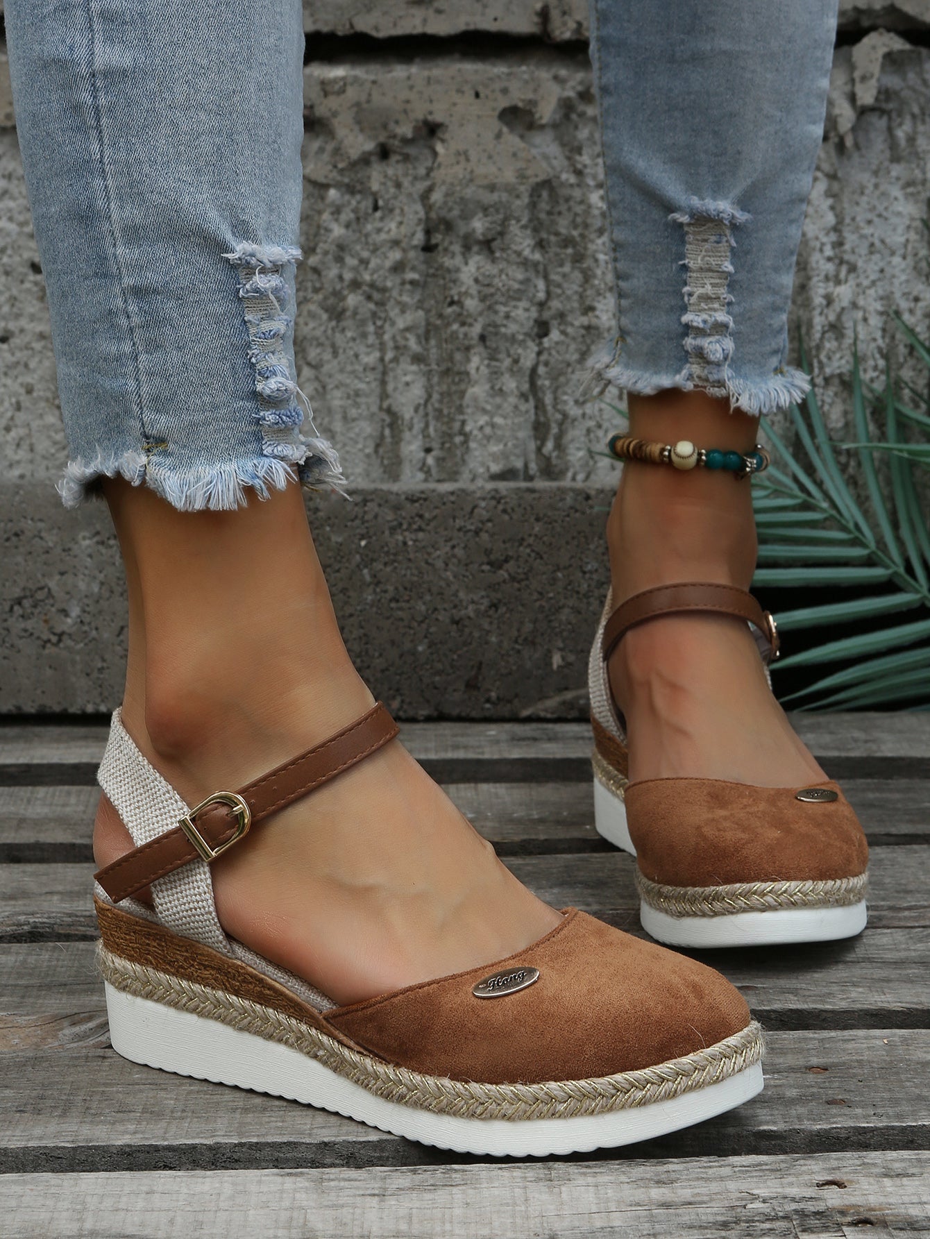 Women's Boho Closed Toe Wedge Sandals – Ankle Strap Espadrille Platform Summer