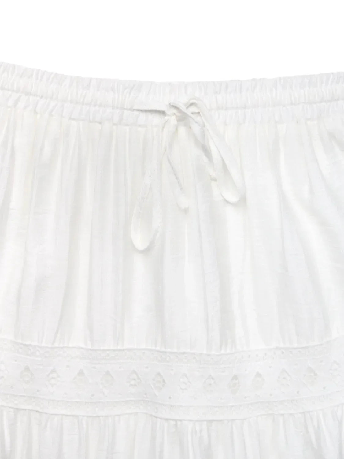 Women's Boho Tiered Maxi Skirt – Lace Trim Drawstring Waist Summer