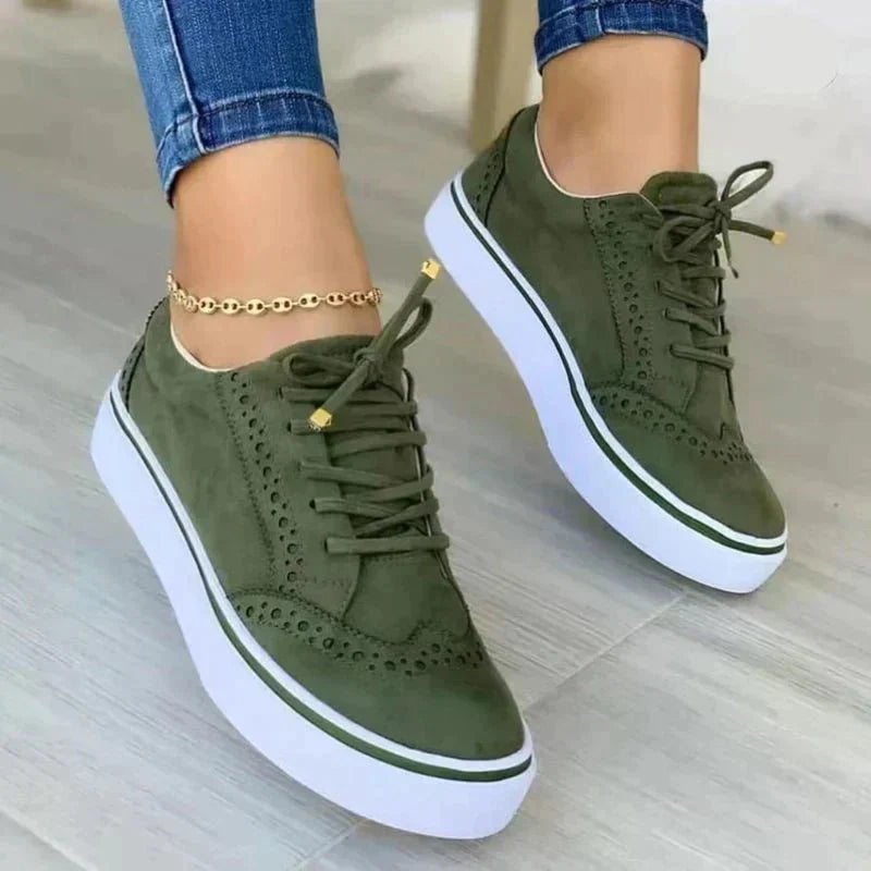 Women's Brogue Platform Sneakers – Lace Up Perforated Toe Cap Casual Daily
