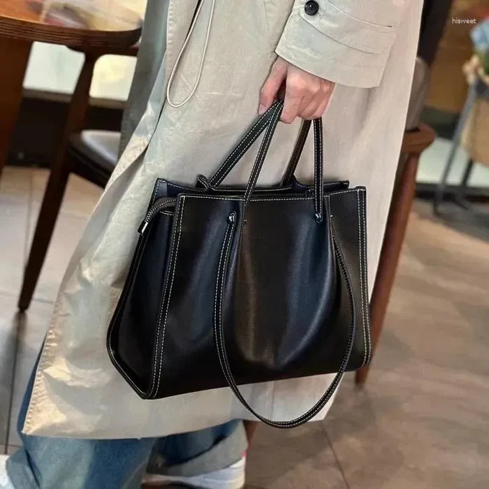 Women's Carryall Shoulder Tote Bag – Zip Top Contrast Stitch Everyday