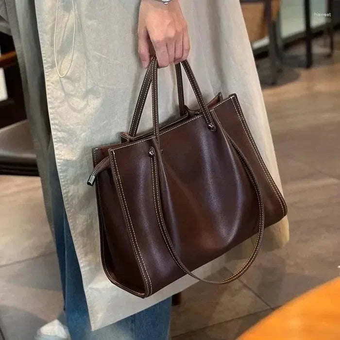 Women's Carryall Shoulder Tote Bag – Zip Top Contrast Stitch Everyday
