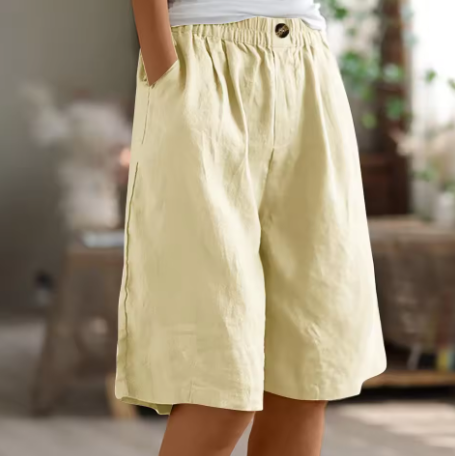 Women's Casual Cotton Linen Bermuda Shorts – Pull On Pocket Knee Length Summer