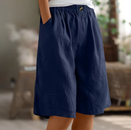 Women's Casual Cotton Linen Bermuda Shorts – Pull On Pocket Knee Length Summer