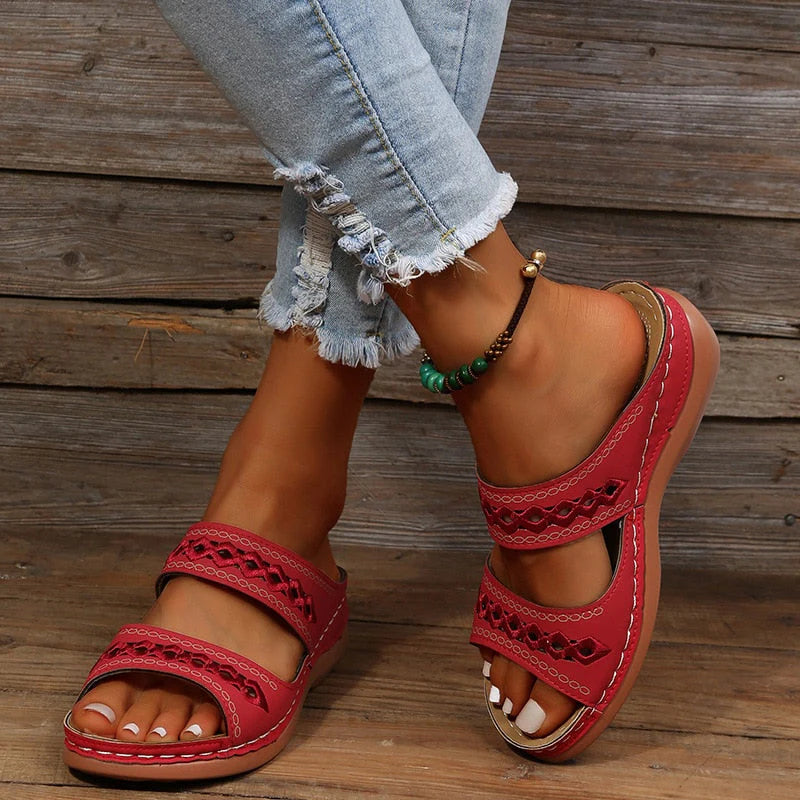 Women's Casual Cutout Sandals – Open Toe Double Strap Slip On Summer