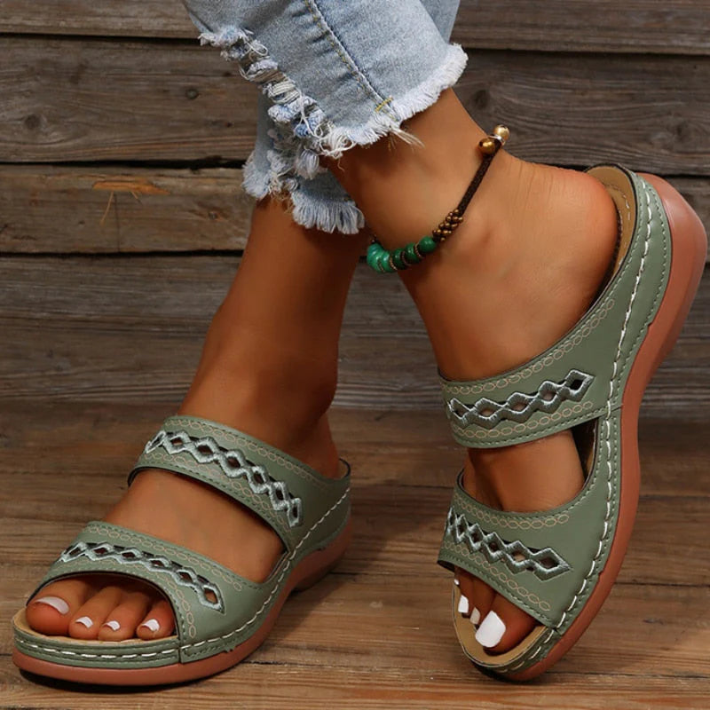 Women's Casual Cutout Sandals – Open Toe Double Strap Slip On Summer